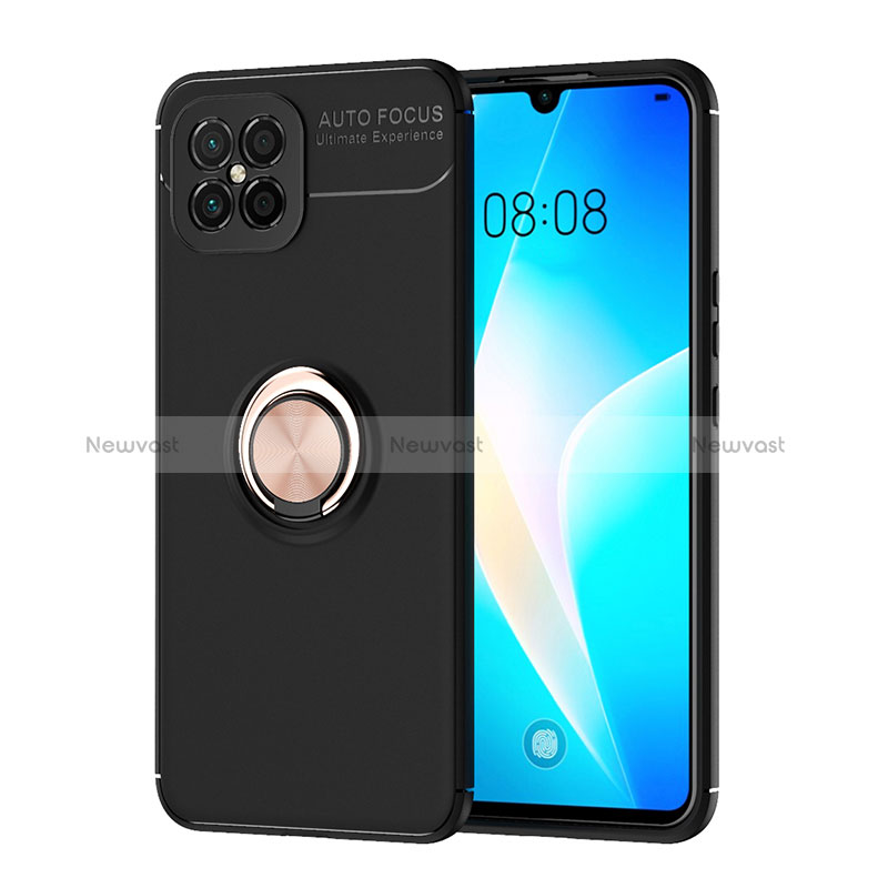 Ultra-thin Silicone Gel Soft Case Cover with Magnetic Finger Ring Stand SD1 for Huawei Nova 8 SE 4G Gold and Black