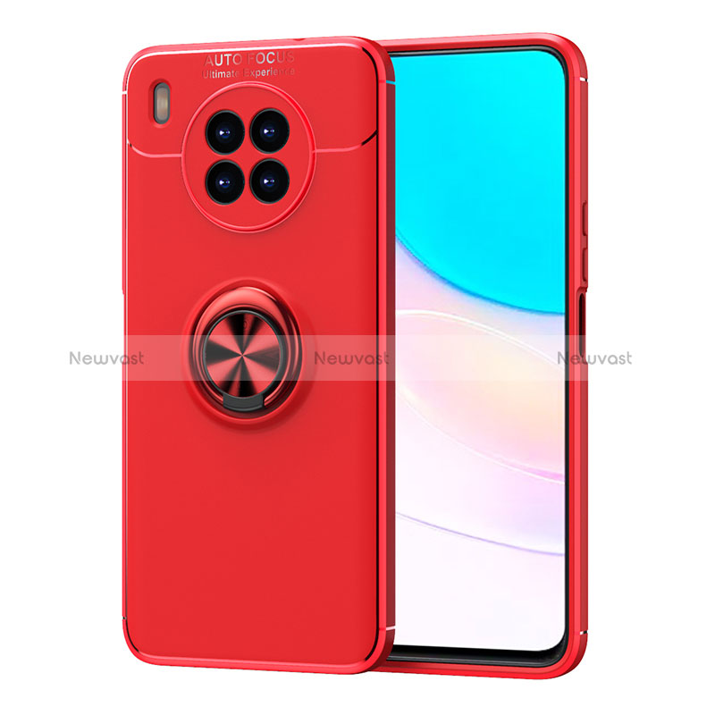Ultra-thin Silicone Gel Soft Case Cover with Magnetic Finger Ring Stand SD1 for Huawei Nova 8i Red