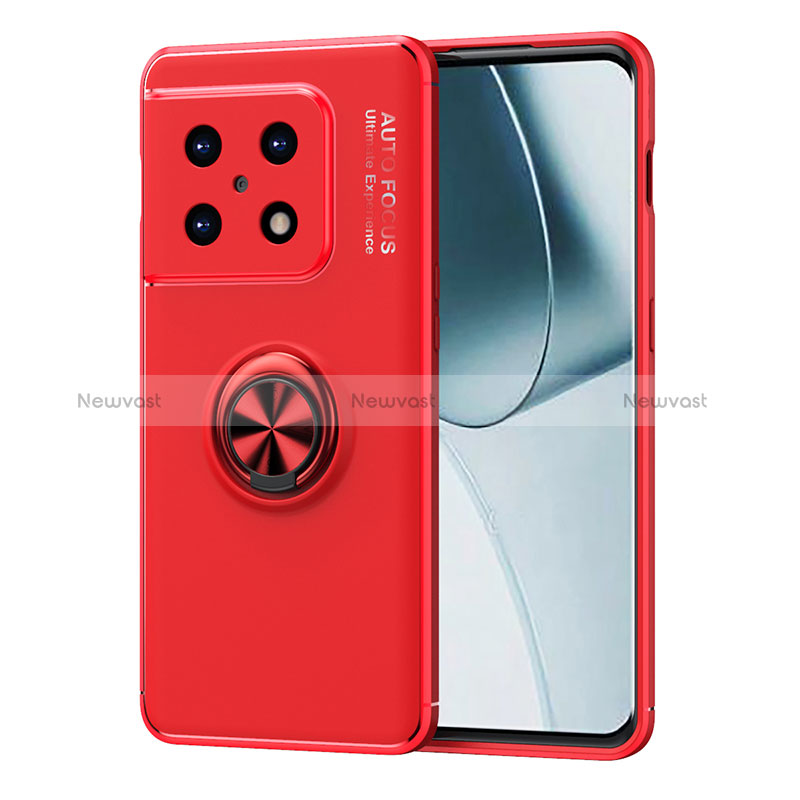 Ultra-thin Silicone Gel Soft Case Cover with Magnetic Finger Ring Stand SD1 for OnePlus 10 Pro 5G Red