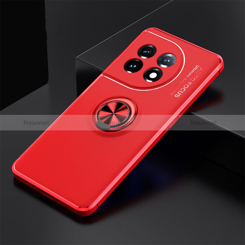 Ultra-thin Silicone Gel Soft Case Cover with Magnetic Finger Ring Stand SD1 for OnePlus 11 5G Red