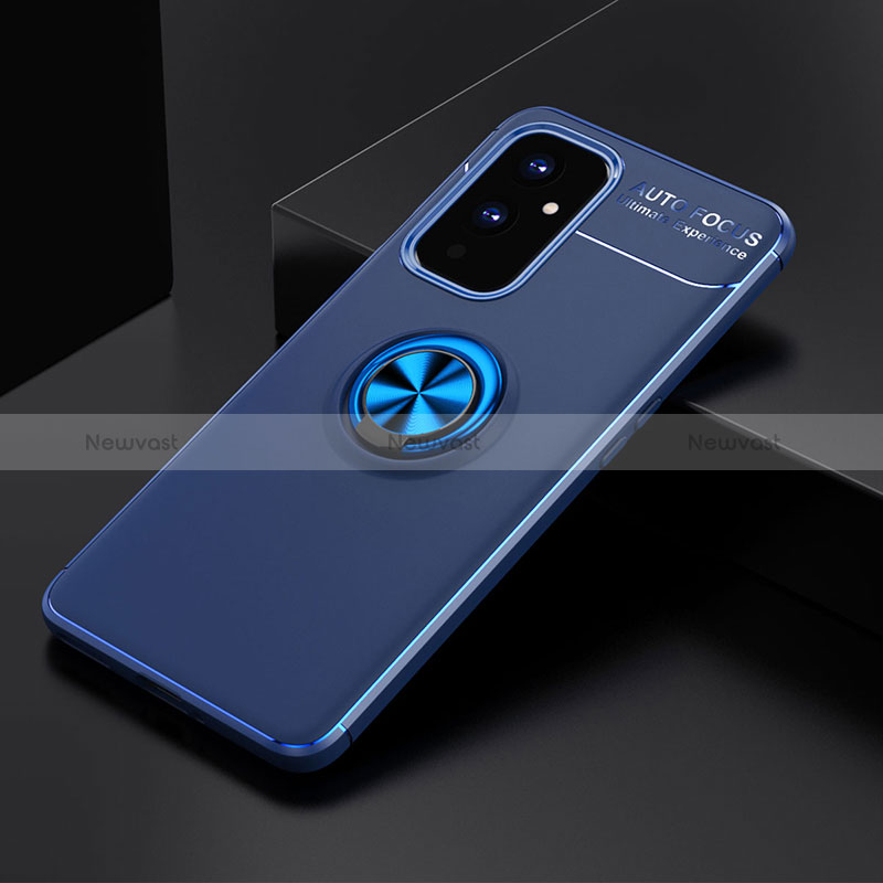 Ultra-thin Silicone Gel Soft Case Cover with Magnetic Finger Ring Stand SD1 for OnePlus 9 5G Blue