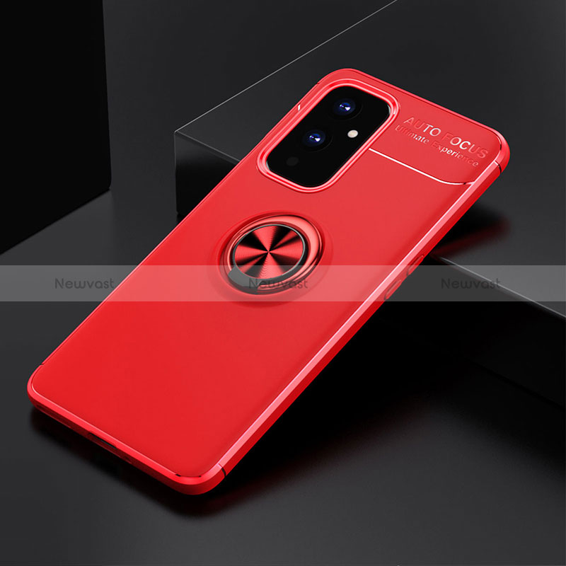 Ultra-thin Silicone Gel Soft Case Cover with Magnetic Finger Ring Stand SD1 for OnePlus 9 5G Red