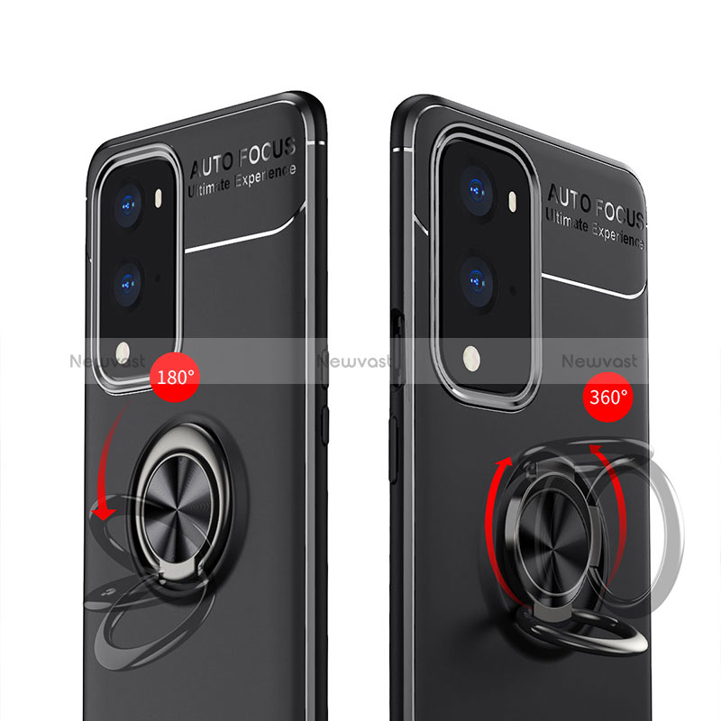 Ultra-thin Silicone Gel Soft Case Cover with Magnetic Finger Ring Stand SD1 for OnePlus 9 Pro 5G