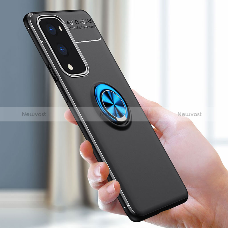 Ultra-thin Silicone Gel Soft Case Cover with Magnetic Finger Ring Stand SD1 for OnePlus 9 Pro 5G