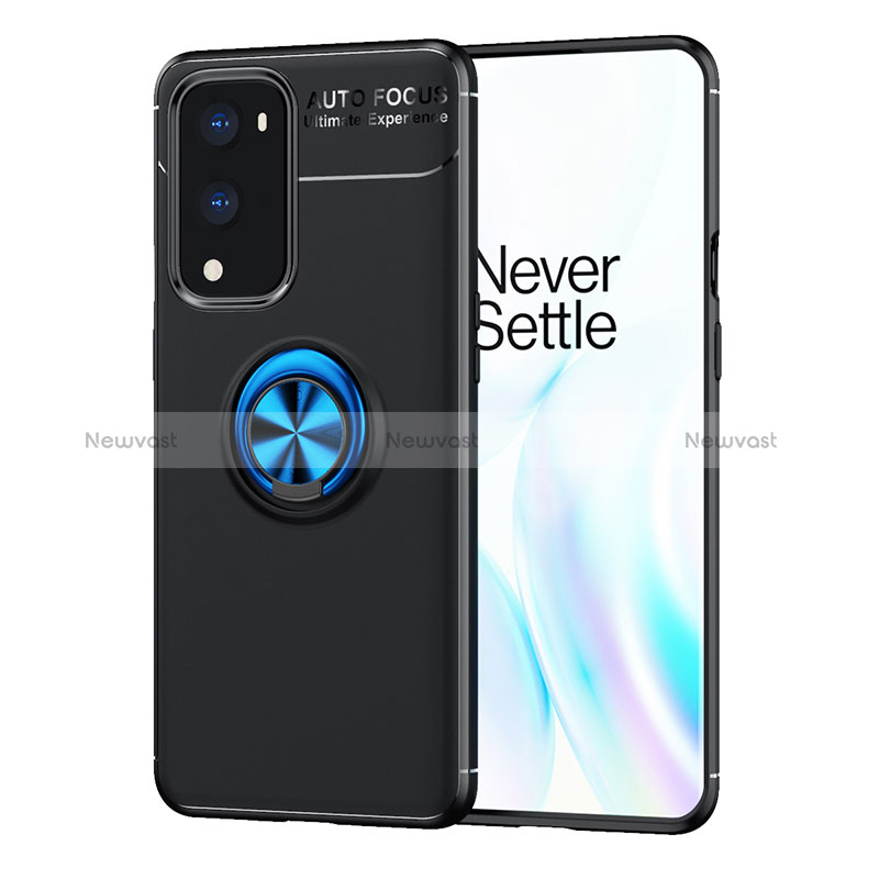 Ultra-thin Silicone Gel Soft Case Cover with Magnetic Finger Ring Stand SD1 for OnePlus 9 Pro 5G Blue and Black