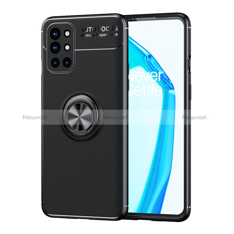 Ultra-thin Silicone Gel Soft Case Cover with Magnetic Finger Ring Stand SD1 for OnePlus 9R 5G Black