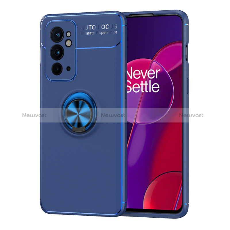 Ultra-thin Silicone Gel Soft Case Cover with Magnetic Finger Ring Stand SD1 for OnePlus 9RT 5G Blue