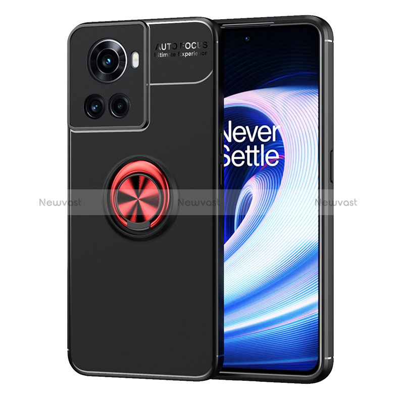 Ultra-thin Silicone Gel Soft Case Cover with Magnetic Finger Ring Stand SD1 for OnePlus Ace 5G Red and Black