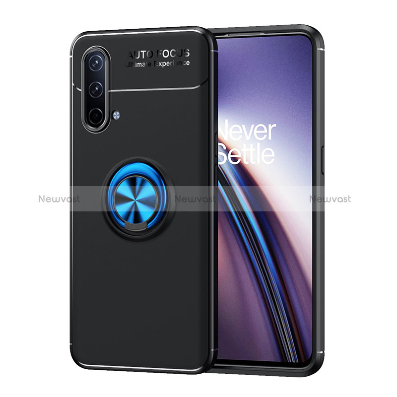 Ultra-thin Silicone Gel Soft Case Cover with Magnetic Finger Ring Stand SD1 for OnePlus Nord CE 5G Blue and Black