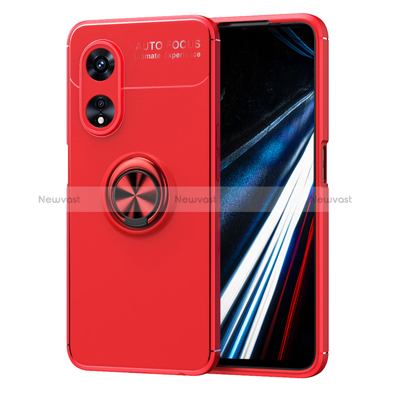 Ultra-thin Silicone Gel Soft Case Cover with Magnetic Finger Ring Stand SD1 for Oppo A38 Red