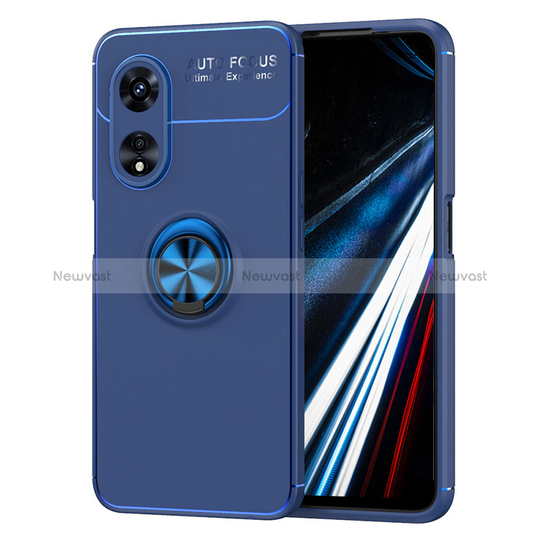 Ultra-thin Silicone Gel Soft Case Cover with Magnetic Finger Ring Stand SD1 for Oppo A78 4G Blue