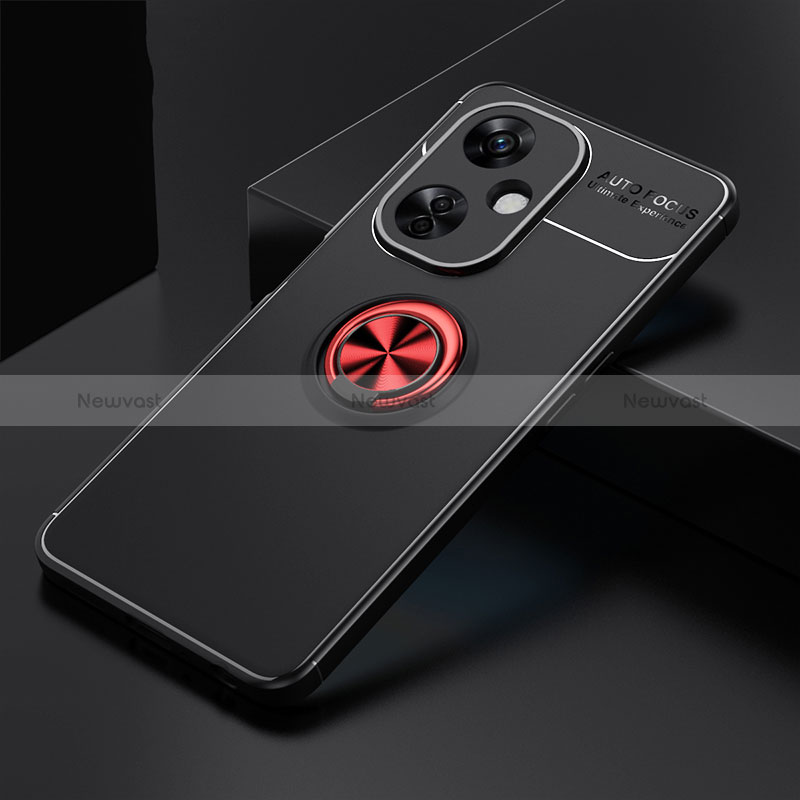 Ultra-thin Silicone Gel Soft Case Cover with Magnetic Finger Ring Stand SD1 for Oppo K11x 5G Red and Black