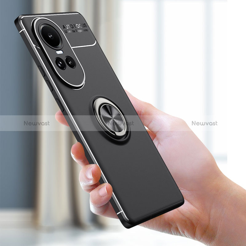 Ultra-thin Silicone Gel Soft Case Cover with Magnetic Finger Ring Stand SD1 for Oppo Reno10 5G