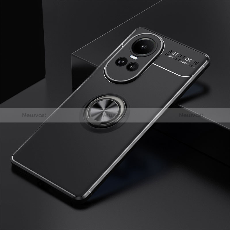 Ultra-thin Silicone Gel Soft Case Cover with Magnetic Finger Ring Stand SD1 for Oppo Reno10 5G Black