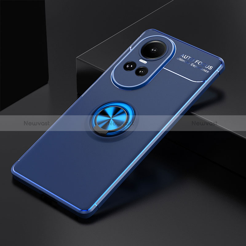 Ultra-thin Silicone Gel Soft Case Cover with Magnetic Finger Ring Stand SD1 for Oppo Reno10 5G Blue