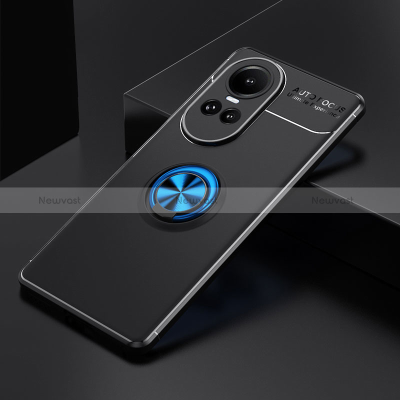 Ultra-thin Silicone Gel Soft Case Cover with Magnetic Finger Ring Stand SD1 for Oppo Reno10 Pro 5G Blue and Black
