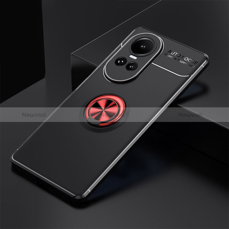 Ultra-thin Silicone Gel Soft Case Cover with Magnetic Finger Ring Stand SD1 for Oppo Reno10 Pro 5G Red and Black