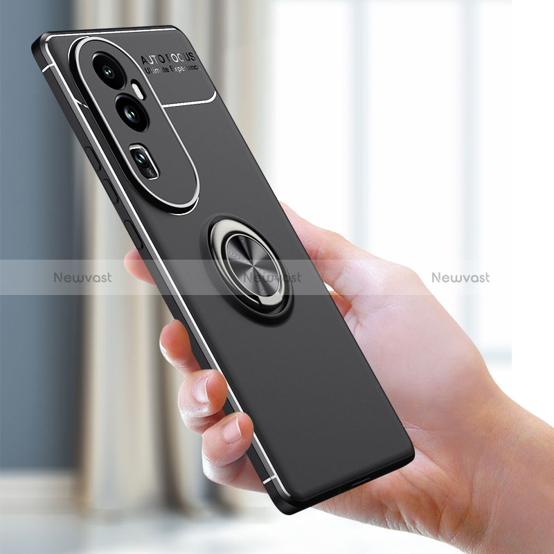 Ultra-thin Silicone Gel Soft Case Cover with Magnetic Finger Ring Stand SD1 for Oppo Reno10 Pro+ Plus 5G