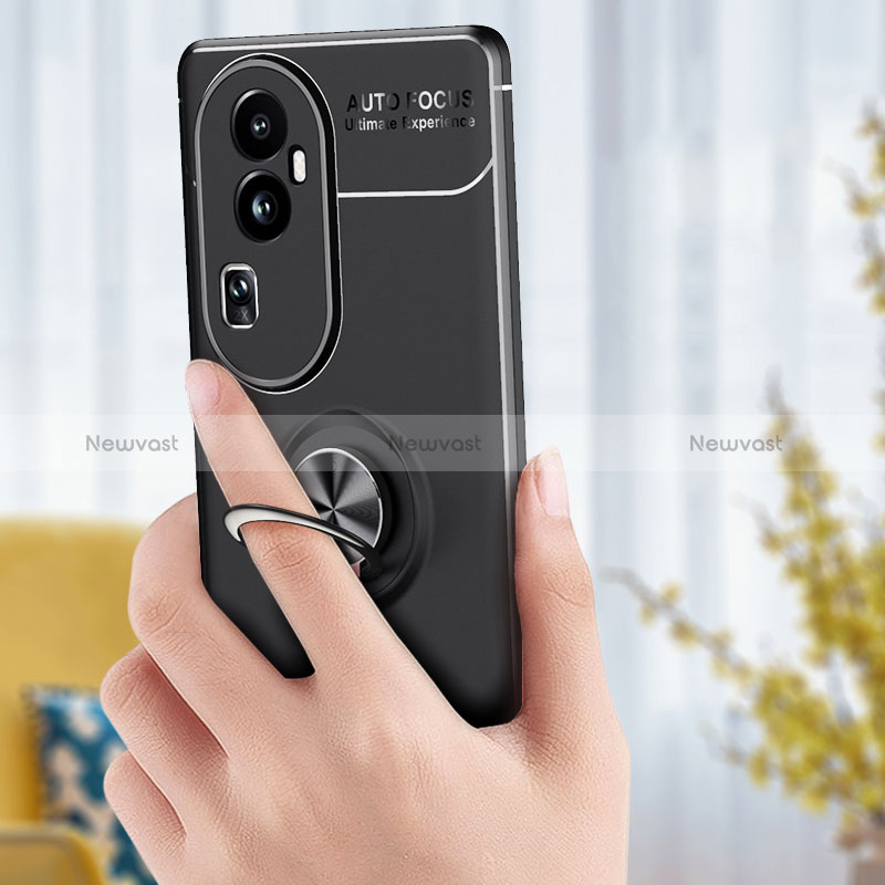 Ultra-thin Silicone Gel Soft Case Cover with Magnetic Finger Ring Stand SD1 for Oppo Reno10 Pro+ Plus 5G