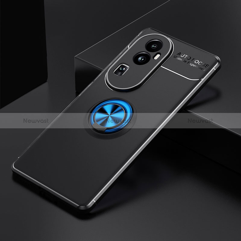 Ultra-thin Silicone Gel Soft Case Cover with Magnetic Finger Ring Stand SD1 for Oppo Reno10 Pro+ Plus 5G Blue and Black