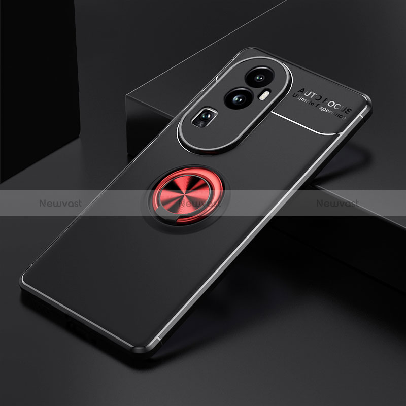 Ultra-thin Silicone Gel Soft Case Cover with Magnetic Finger Ring Stand SD1 for Oppo Reno10 Pro+ Plus 5G Red and Black