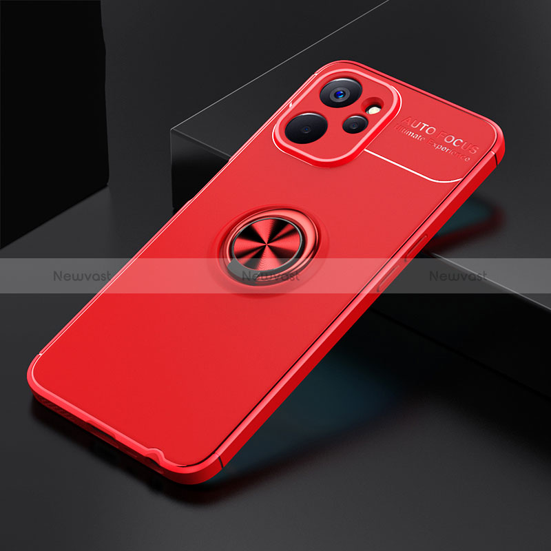 Ultra-thin Silicone Gel Soft Case Cover with Magnetic Finger Ring Stand SD1 for Realme 10 5G Red