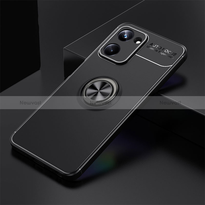 Ultra-thin Silicone Gel Soft Case Cover with Magnetic Finger Ring Stand SD1 for Realme 10 Pro 5G Black