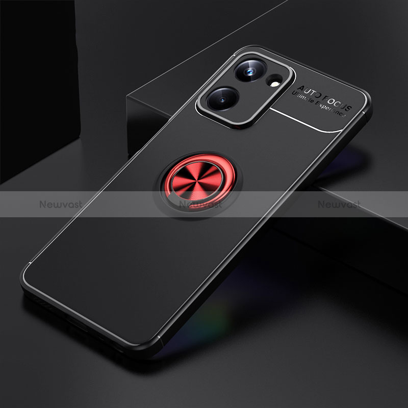 Ultra-thin Silicone Gel Soft Case Cover with Magnetic Finger Ring Stand SD1 for Realme 10 Pro 5G Red and Black