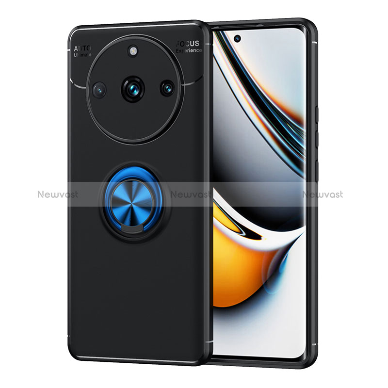 Ultra-thin Silicone Gel Soft Case Cover with Magnetic Finger Ring Stand SD1 for Realme 11 Pro 5G Blue and Black