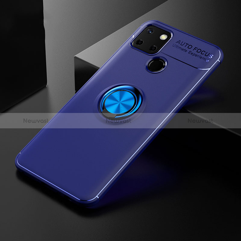 Ultra-thin Silicone Gel Soft Case Cover with Magnetic Finger Ring Stand SD1 for Realme 7i RMX2193 Blue