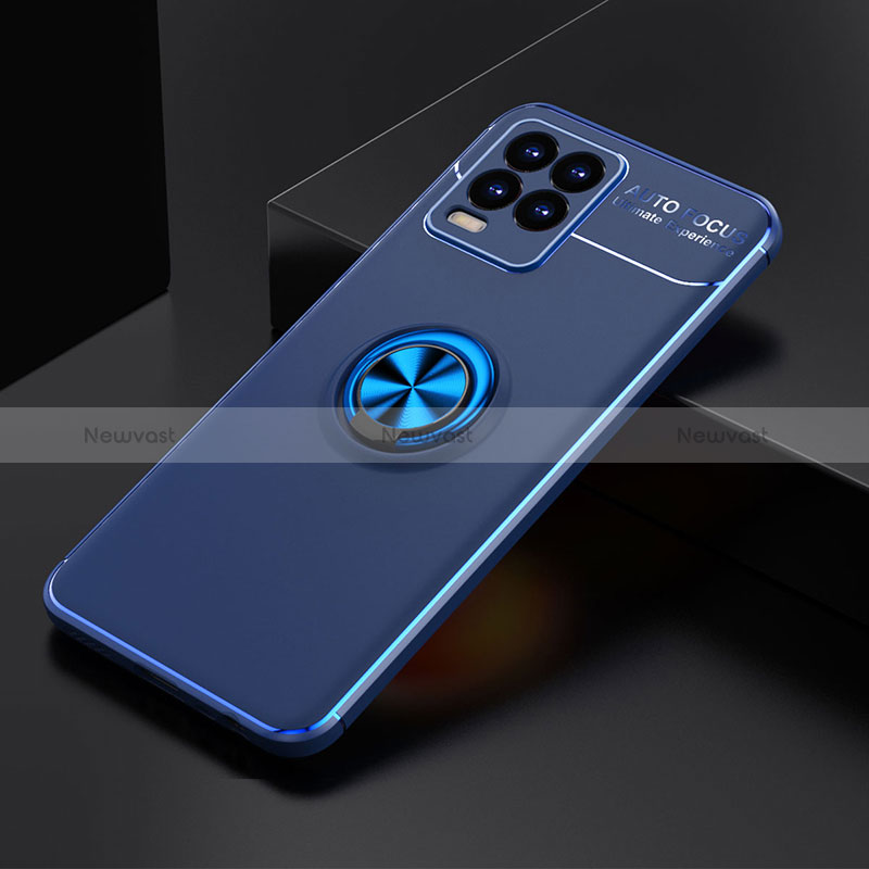 Ultra-thin Silicone Gel Soft Case Cover with Magnetic Finger Ring Stand SD1 for Realme 8 4G Blue