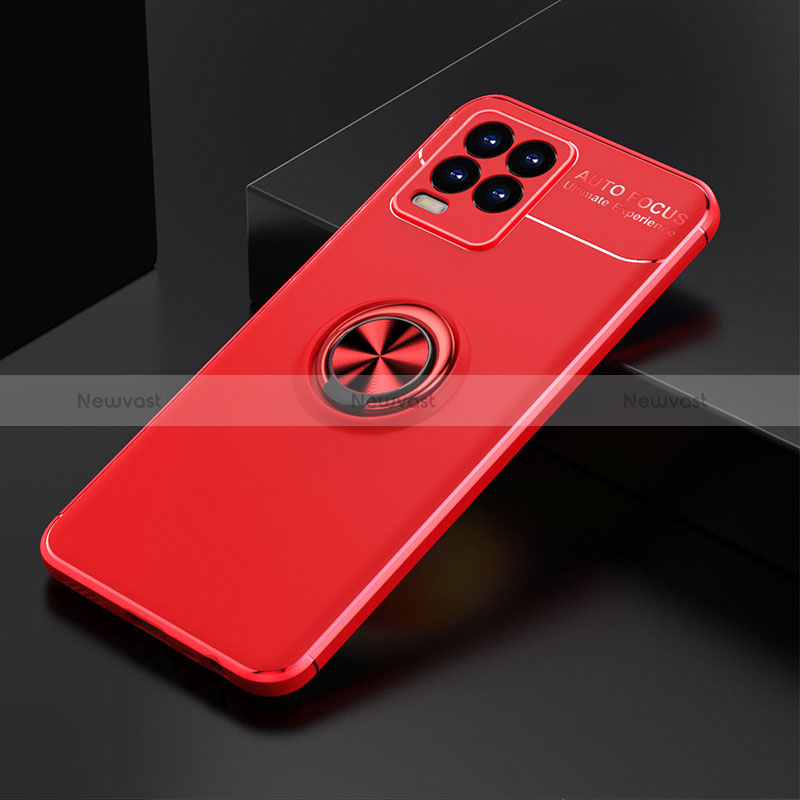 Ultra-thin Silicone Gel Soft Case Cover with Magnetic Finger Ring Stand SD1 for Realme 8 4G Red