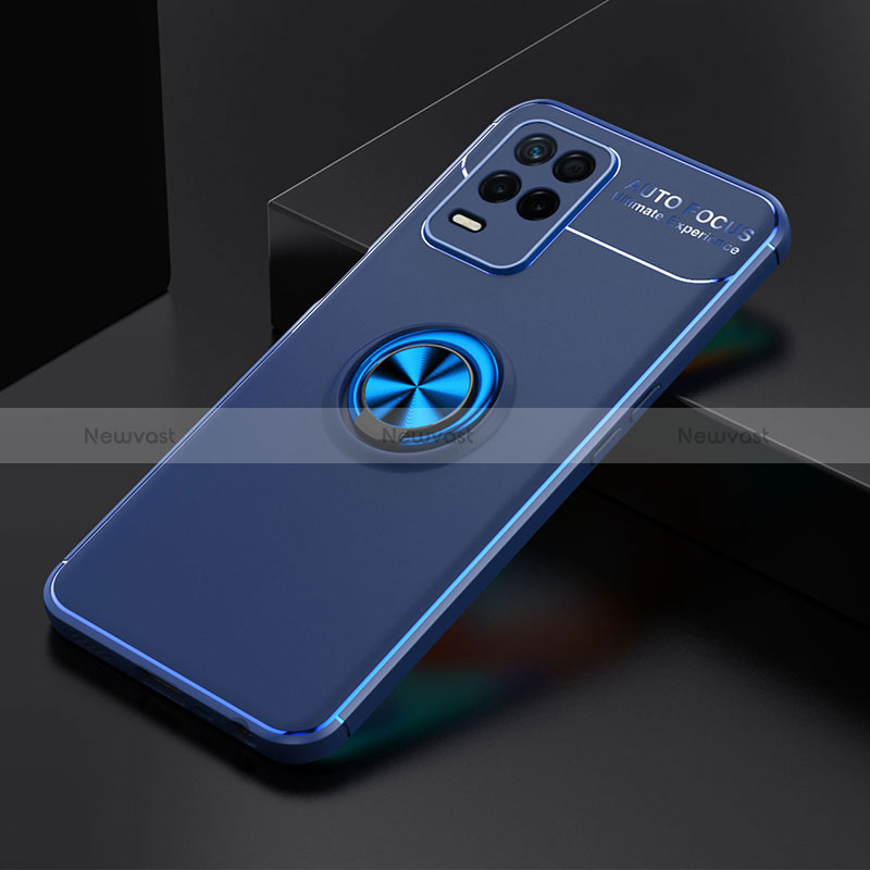 Ultra-thin Silicone Gel Soft Case Cover with Magnetic Finger Ring Stand SD1 for Realme 8 5G Blue