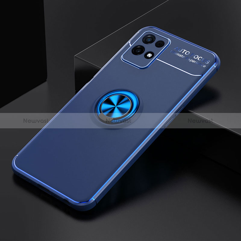 Ultra-thin Silicone Gel Soft Case Cover with Magnetic Finger Ring Stand SD1 for Realme 8i Blue