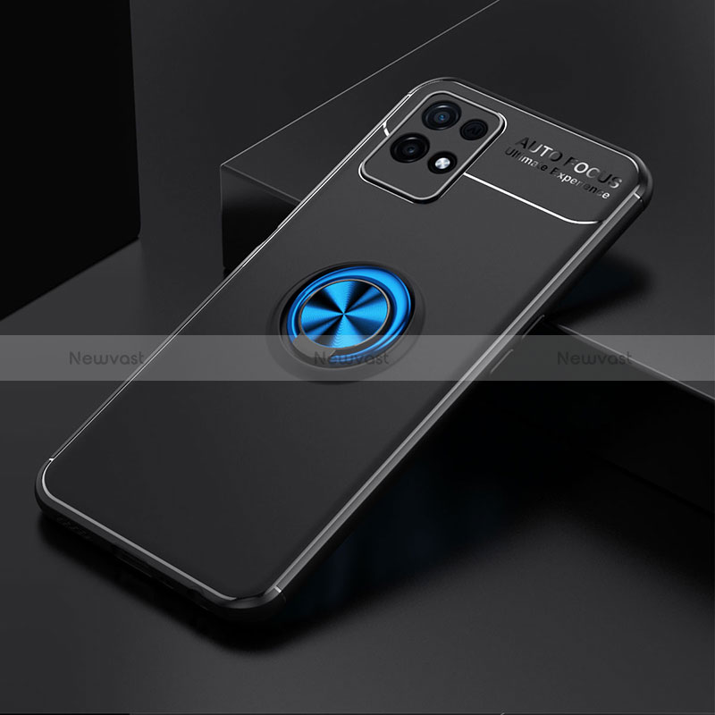 Ultra-thin Silicone Gel Soft Case Cover with Magnetic Finger Ring Stand SD1 for Realme 8i Blue and Black