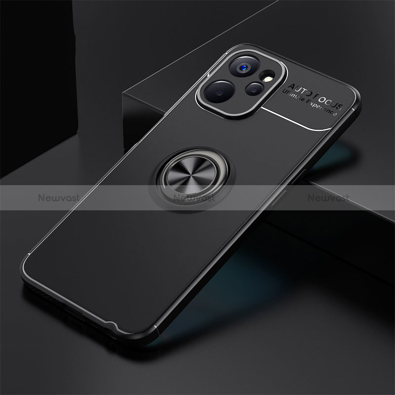 Ultra-thin Silicone Gel Soft Case Cover with Magnetic Finger Ring Stand SD1 for Realme 9i 5G Black