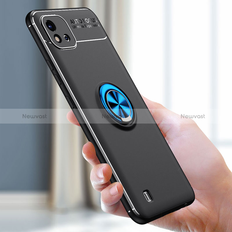 Ultra-thin Silicone Gel Soft Case Cover with Magnetic Finger Ring Stand SD1 for Realme C11 (2021)