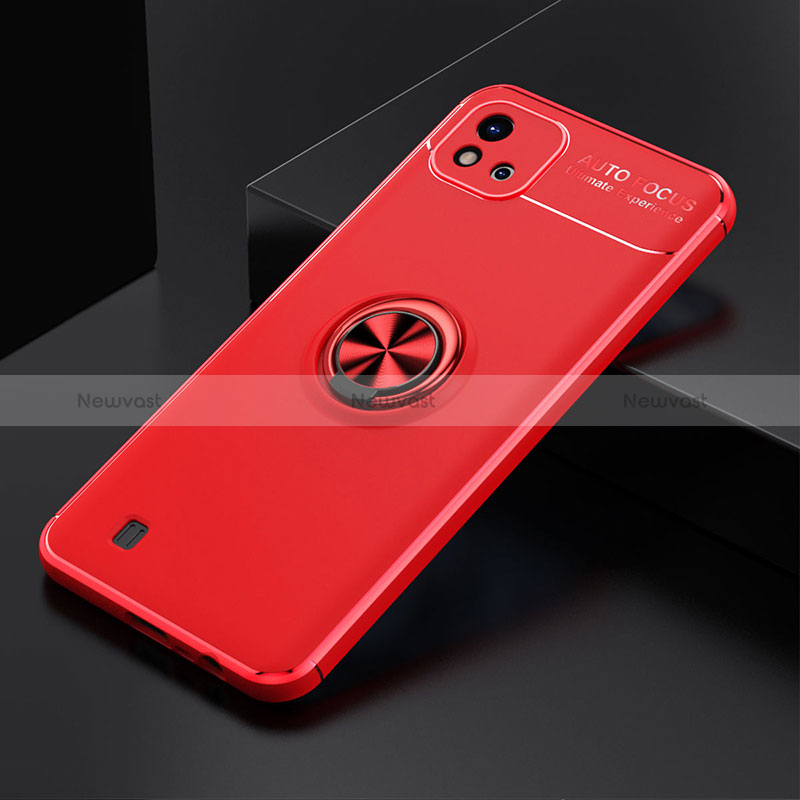 Ultra-thin Silicone Gel Soft Case Cover with Magnetic Finger Ring Stand SD1 for Realme C11 (2021) Red