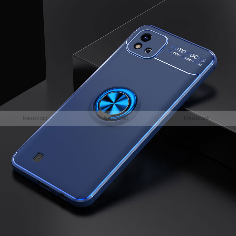 Ultra-thin Silicone Gel Soft Case Cover with Magnetic Finger Ring Stand SD1 for Realme C20A Blue