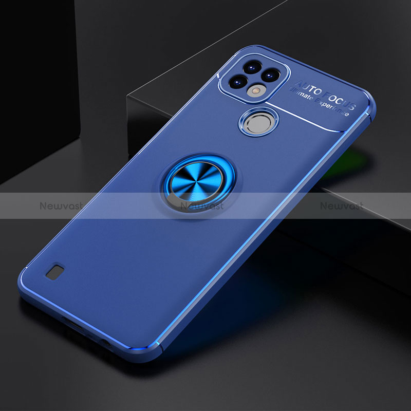 Ultra-thin Silicone Gel Soft Case Cover with Magnetic Finger Ring Stand SD1 for Realme C21 Blue