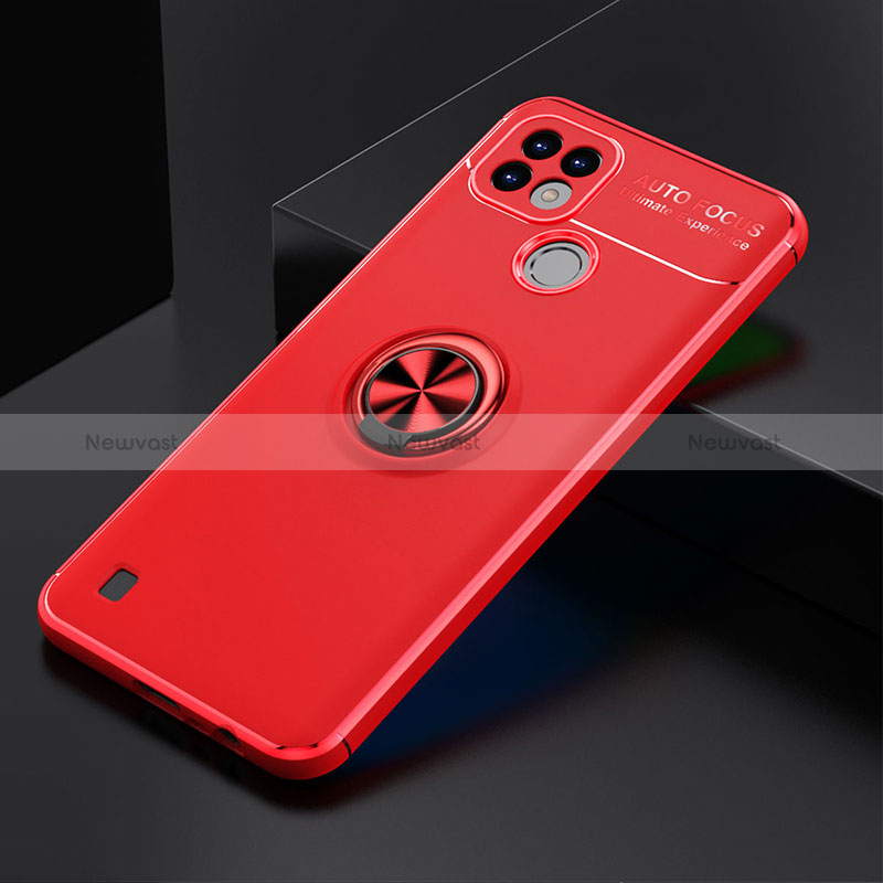 Ultra-thin Silicone Gel Soft Case Cover with Magnetic Finger Ring Stand SD1 for Realme C21 Red