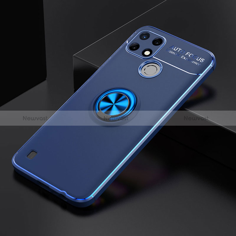 Ultra-thin Silicone Gel Soft Case Cover with Magnetic Finger Ring Stand SD1 for Realme C25Y Blue