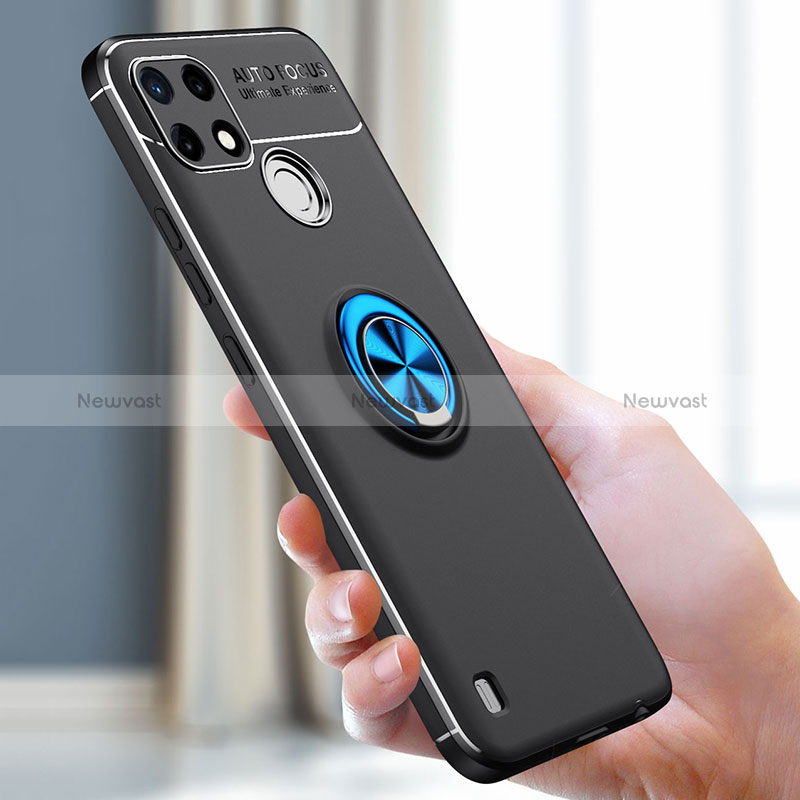 Ultra-thin Silicone Gel Soft Case Cover with Magnetic Finger Ring Stand SD1 for Realme C25Y India