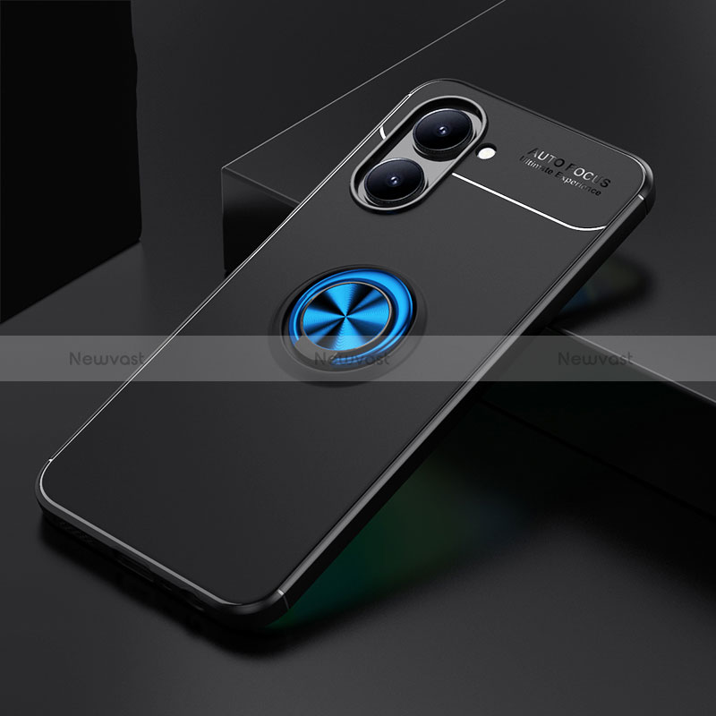 Ultra-thin Silicone Gel Soft Case Cover with Magnetic Finger Ring Stand SD1 for Realme C33 Blue and Black