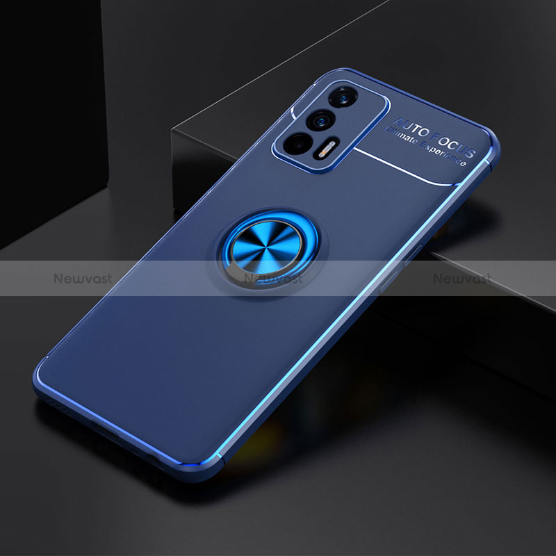 Ultra-thin Silicone Gel Soft Case Cover with Magnetic Finger Ring Stand SD1 for Realme GT 5G Blue