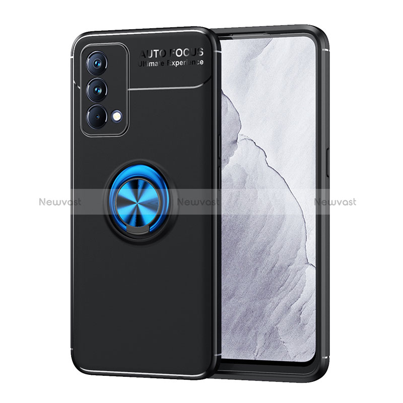 Ultra-thin Silicone Gel Soft Case Cover with Magnetic Finger Ring Stand SD1 for Realme GT Master 5G Blue and Black