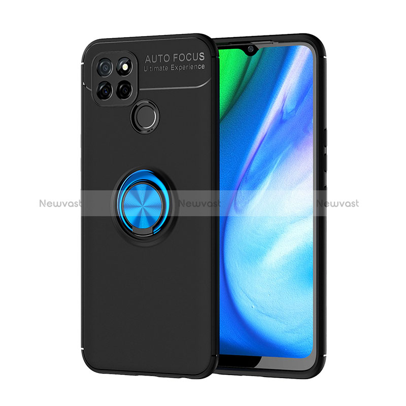 Ultra-thin Silicone Gel Soft Case Cover with Magnetic Finger Ring Stand SD1 for Realme Q2i 5G Blue and Black