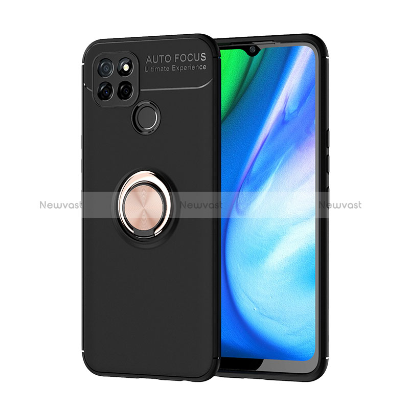 Ultra-thin Silicone Gel Soft Case Cover with Magnetic Finger Ring Stand SD1 for Realme Q2i 5G Gold and Black