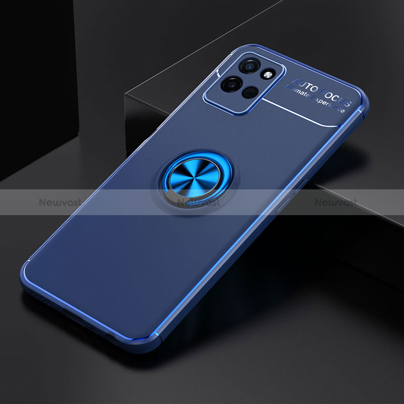 Ultra-thin Silicone Gel Soft Case Cover with Magnetic Finger Ring Stand SD1 for Realme V11 5G Blue