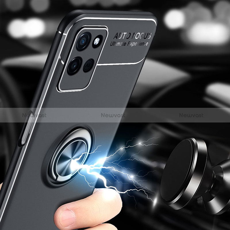 Ultra-thin Silicone Gel Soft Case Cover with Magnetic Finger Ring Stand SD1 for Realme V11s 5G